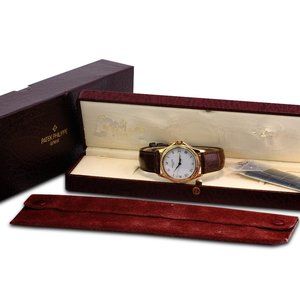 PATEK PHILIPPE CALATRAVA 18KY GOLD WHITE ROMAN DIAL 37MM WATCH- BOX & PAPERS